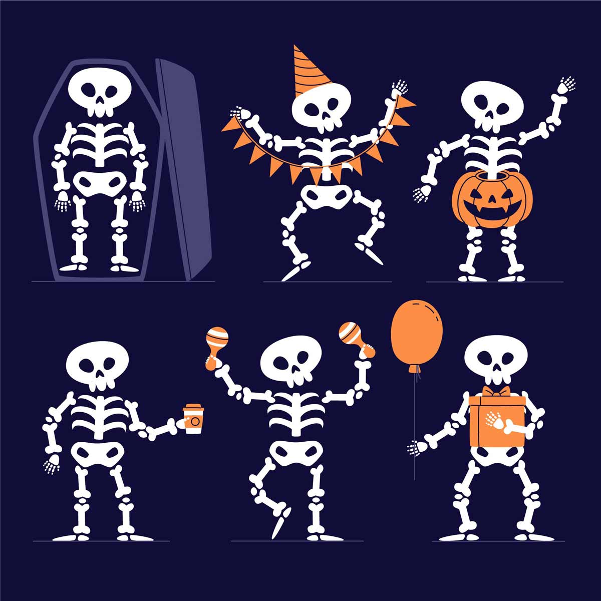 Six sticky skeletons